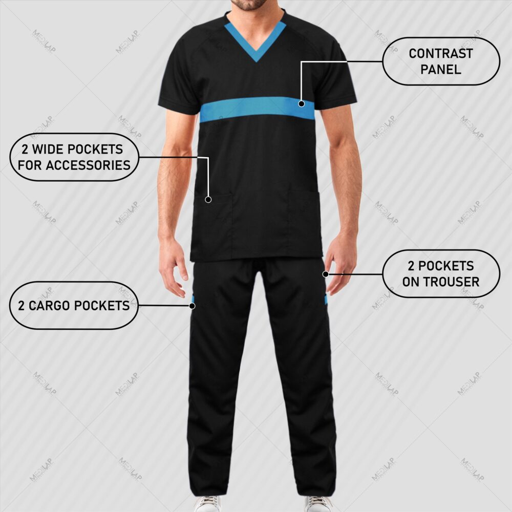 Inverse Medical Scrubs for Men (Black, Sky Blue) - Image 7