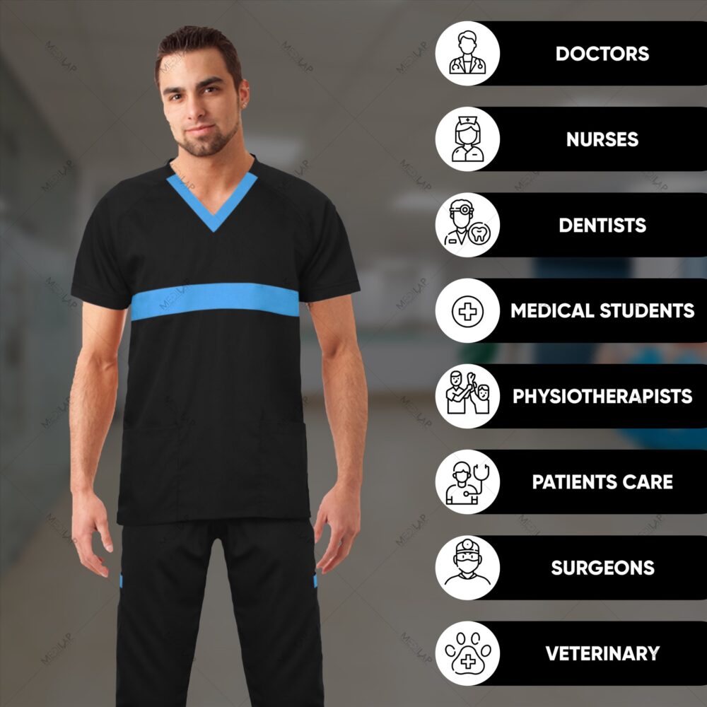 Inverse Medical Scrubs for Men (Black, Sky Blue) - Image 8