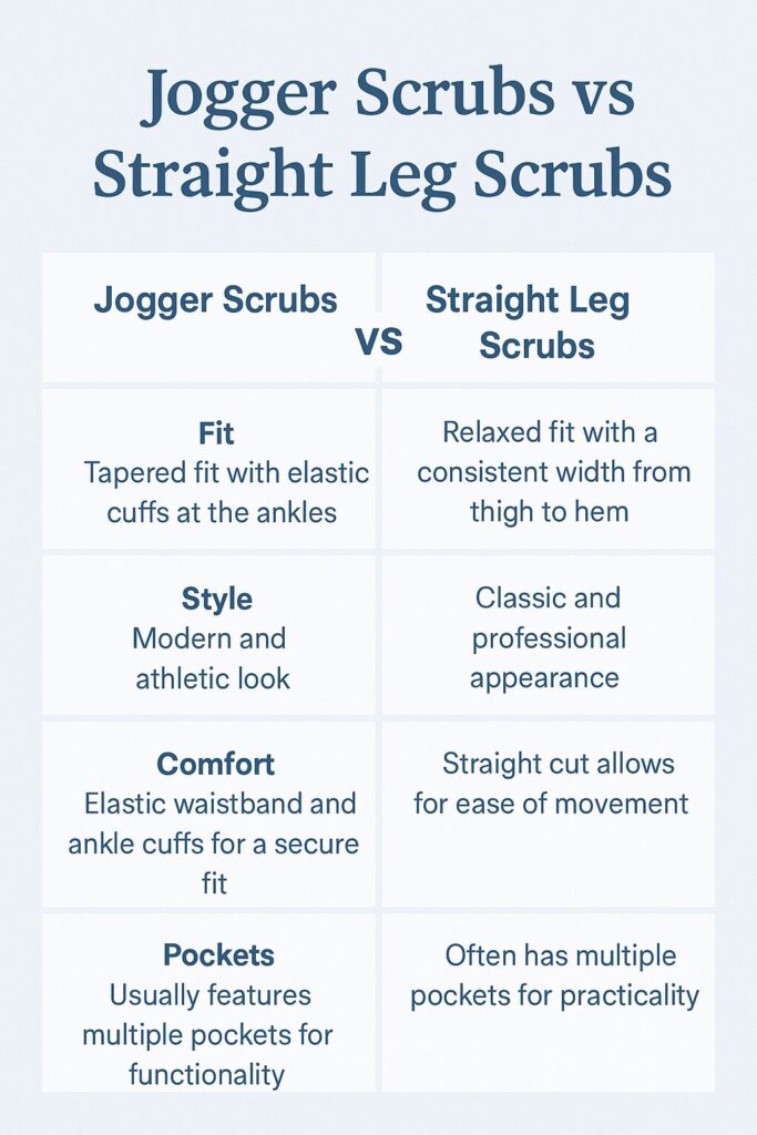 Jogger Scrubs vs Straight Leg scrubs Infographic